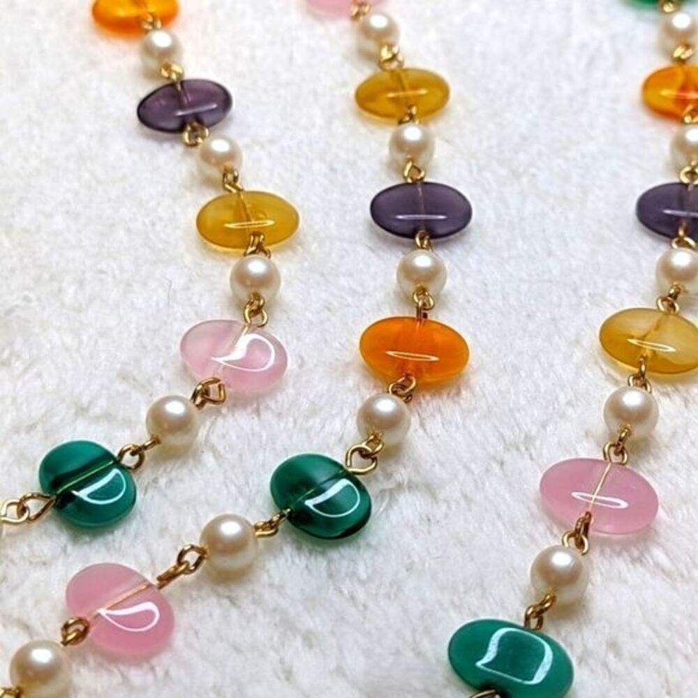 Vintage Natural Stone/Quartz Necklace w/ Faux Pearl Accents - 48" Long - Picture 2 of 8